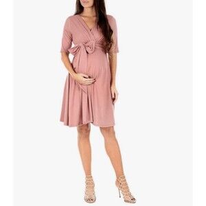 Mother Bee NWT Medium Dusty Pink Mauve Maternity Knee Length Jersey Knit Dress